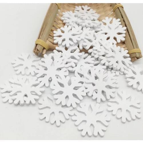 100pcs Wooden christmas snowflake pattern White wooden Scrapbooking Carft for Home New Year decoration diy Handmade