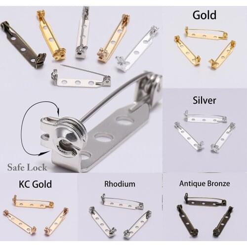 20pcs 20 25 32mm Plated Brooch Clip Base Pins Blank Safe Lock Brooch Pin Base For DIY Jewelry Making Findings Supplies Wholesale