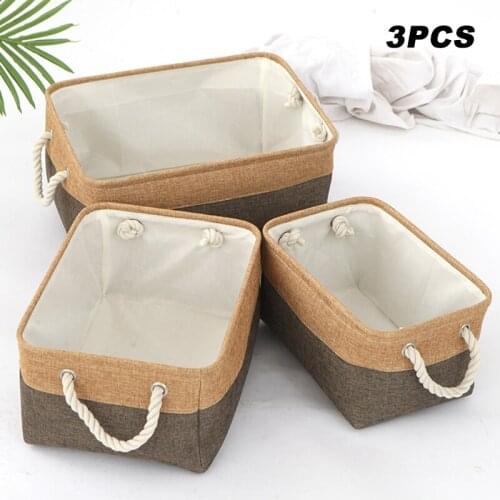 3pc/set Linen Laundry Storage Basket Folding Underwear Kids Toy Cosmetic Organizer Sundries Books Storage Box Home Organization