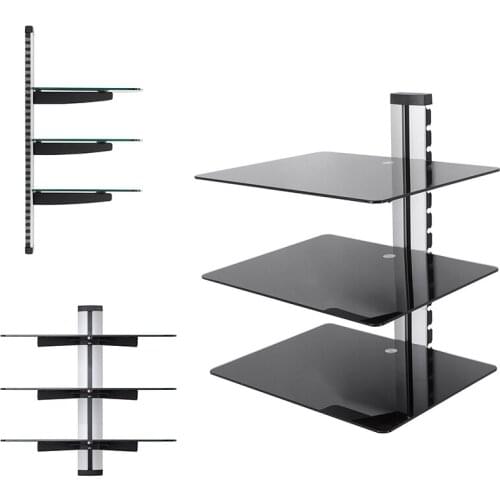 3 Tiers AV Shelf Wall Mount Shelf Black DVD Wall Hanging Bracket Stand For AV Receiver Set-top Boxes/Cable Boxes From France HWC
