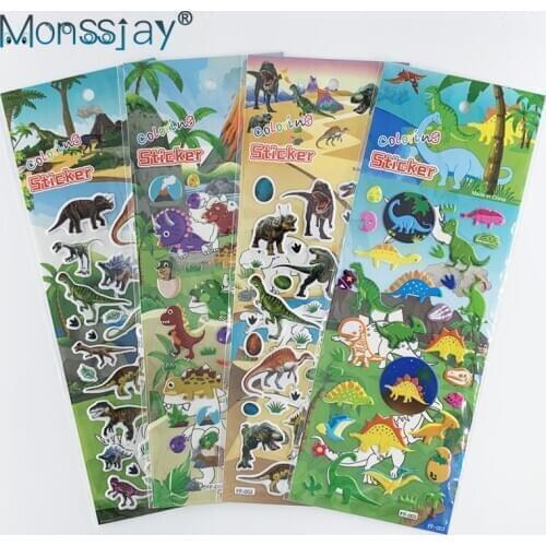 4 Sheets/set 3D dinosaur stickers for kids toys home wall decor cute cartoon animal DIY scrapbook sticker notebook diary label