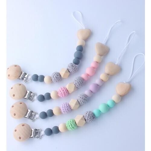 50pcs Personalized Silicone teething pacifier clips with Safe ABS beads Silicone pacifier Holder For Nipples baby chew toys