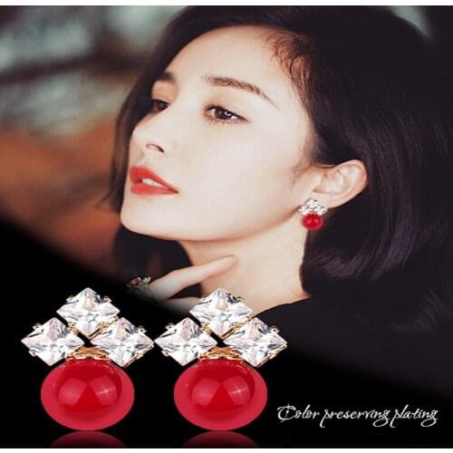 Aina Meisi New Pearl Big Zircon Diamond Flashing Diamond Wild Temperament Earrings White Collar Fashion Earrings