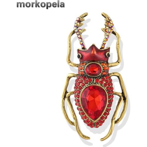 Morkopela Crystal Insect Big Brooch Enamel Bugs Pins Jewelry Women Men Rhinestone Brooches Accessories Clothes Scarf Clip