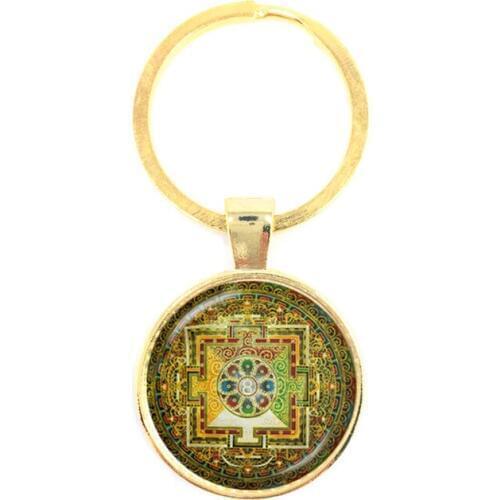 The Buddhism OM Symbol India Mandala Flower Key Chains Zen Picture Glass Cabochon Key Chains Best Gift For Friends