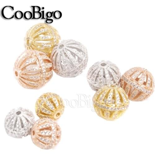 50pcs Bracelet Neckle Spacer Beads Jewelry Making DIY Craft Metal Ball Micro Inlaid String Size 9 11 13mm