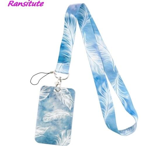 Ransitute R1926 Feather Fashion Lanyards ID Badge Holder Bus Pass Case Cover Slip Bank Credit Card Holder Strap Cardholder