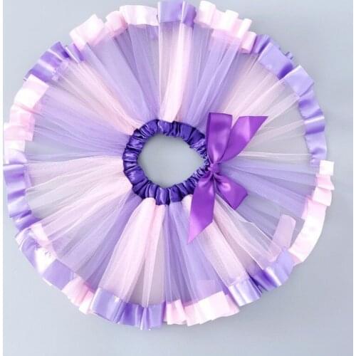 Baby Girl Skirt Mesh Tutu Skirt Rainbow Bow Dance Kids Performance Costume Clothing Purple Hot Pink Princess Party for 0-8 year