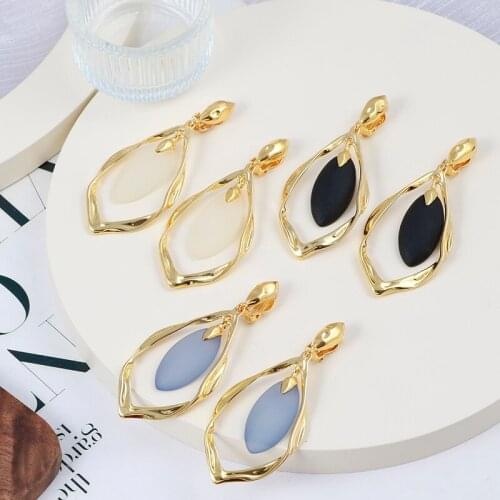 European and American exaggerated personality hollowed irregular geometric fold water drop resin atmospheric Earrings ear clip