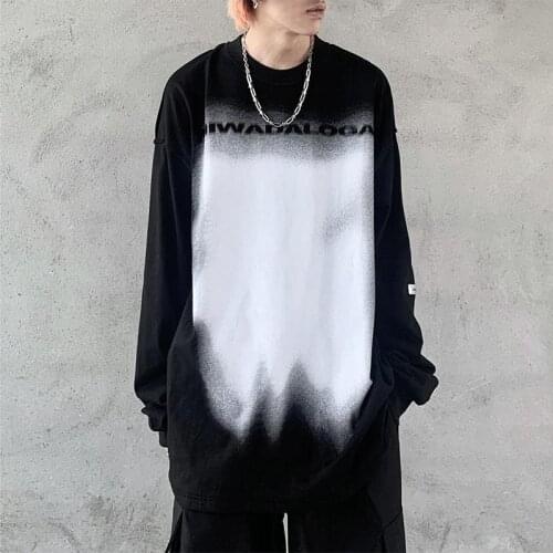 Black Gothic T Shir tMale Cool Oversized Tshirt Harajuku Autumn Tops Tees Spring Long Sleeve High Street Loose Japan T-Shirt