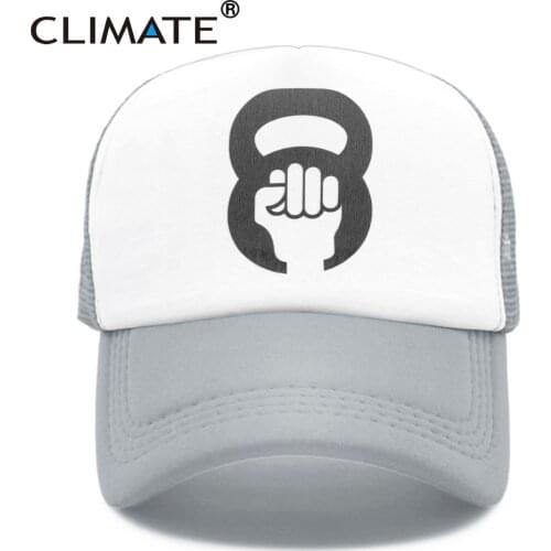 CLIMATE Dumbbell kettle-bell Cap Men Trucker Cap GYM Fitness Barbell Fans Mesh Cap Hat Body Building Muscle Sports Caps for Men