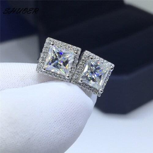 Classic 1 ct Brilliant Princess Cut Past Diamond Test D Color Moissanite Stud Earrings 925 Sterling Silver Square Stone Earrings