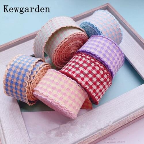 Kewgarden 12mm 32mm Plaid Ribbon DIY Hair Bow Accessories Handmade Sewing Crafts Overlock Edge Tape Gift Packing 5 Meters