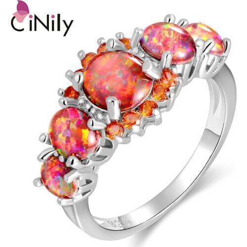 CiNily Lavish Orange Fire Opal Stone Rings Silver Plated Round Garnet Finger Ring Bohemia BOHO Spring Jewelry Gift Woman Female