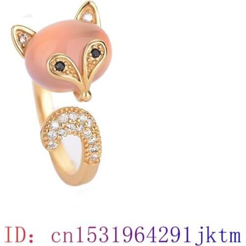 Pink Jade Fox Ring Natural Chalcedony Amulet Gemstone Gifts Fashion Women Crystal Jewelry 925 Silver Charm Zircon