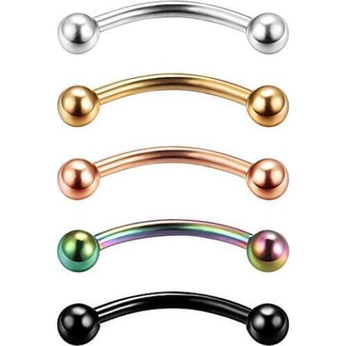 LOT50pcs Free Shippment Body Piercing Jewelry - 5 Colors Eyebrow Tragus Bar Piercing Curved 16g Eyebrow Piercing
