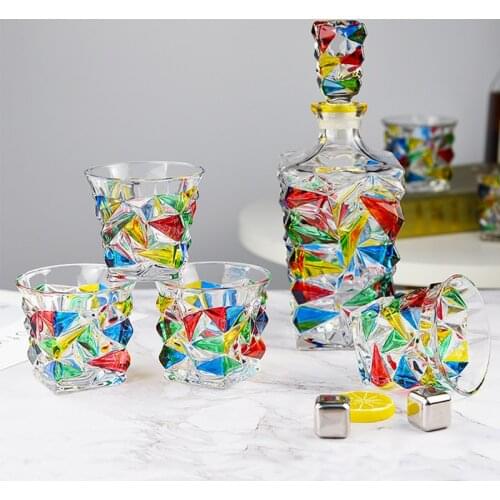 7-Piece Set Whisky Flask Ltalian Style Hand Painted Crystal Glass Set Wine Glasses Cup For Alcohol Glasses Crystal Glasses