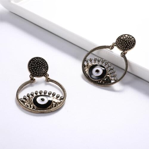 New Fashion Exaggerated Enameling Evil Eye Earrings Geometric Round Retro Big Eye Pendant Drop Earrings for Women Accessories