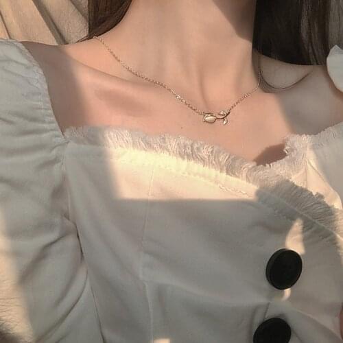 Huge Bud 14K Gold Plated Necklace Rose Flower Pendant Choker for Women Luxury Simple Micro Inlaid Zircon Wedding Necklaces