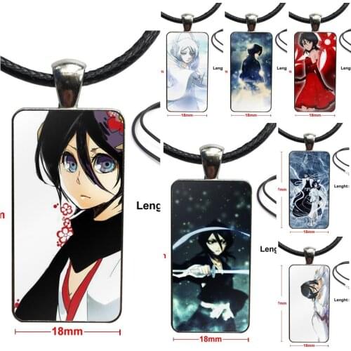 Bleach Rukia Kuchiki For Women Kids Gift Glass Cabochon Jewelry Steel Color With Long Pendant Choker Rectangle Necklace