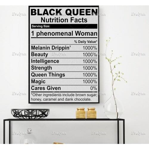 Black Queen Nutrition Facts Poster, Black Girl Proud, Melanin Ingredients Home Decor Prints Wall Art Canvas Gift Floating Frame