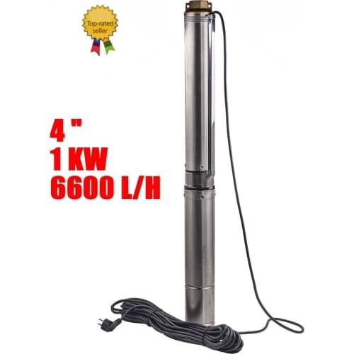 4 Inch 1100W Max 6600 L/H 220-240V Borehole Submersible Pump Max Head 102m+20m Cable Stainless Steel Deep Well 4" Garden Home