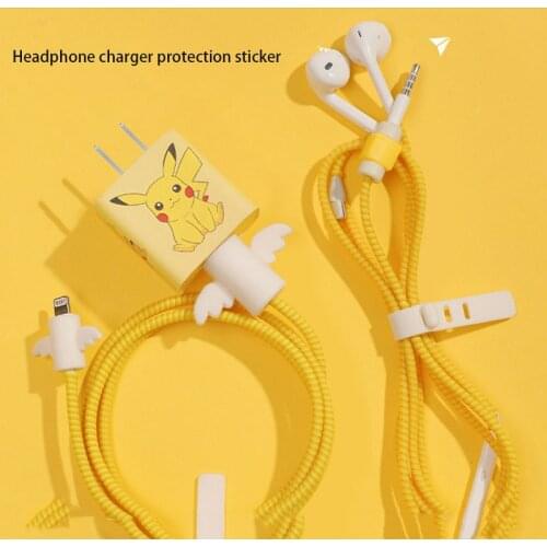 Pokemon Pikachu Anime Is Suitable for Iphone12/11pro/ipadpro Data Cable Charger Earphone Winding Rope Sticker Protective Cover
