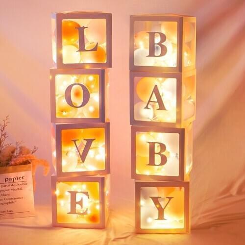 Transparent DIY Led White Box Baby Boy Girl 1st Birthday Party Decoration Kids Love Wedding Balloons Name Box Baby Shower Supply