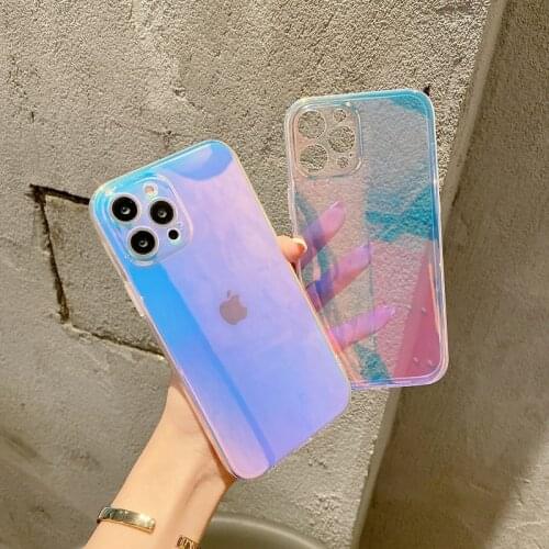 Transparent Gradient Laser Phone Case For iPhone 12 11 Pro Max X XR XS Max 7 8 Plus 12Mini SE 2020 Aurora Soft Bumper Back Cover