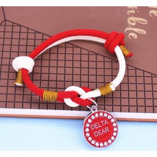 Red White Adjust Rope Knot Chain Greek Letter Delta Dear Bracelets Sorority Greek Jewelry