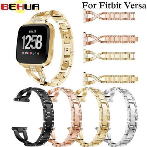 Crystal Alloy Watch Band Metal Bracelet Adjustable Wrist strap for Fitbit versa Bands with Rhinestone Replacement Accessories