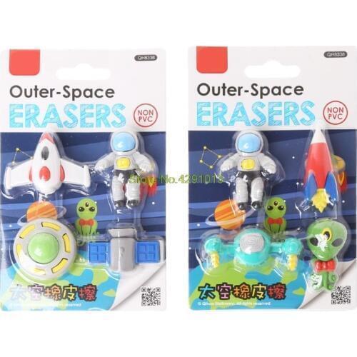 4pcs/set Creative Flying Saucer Alien Spaceship Shaped Rubber Pencil Eraser Kids Drop Shipping Support