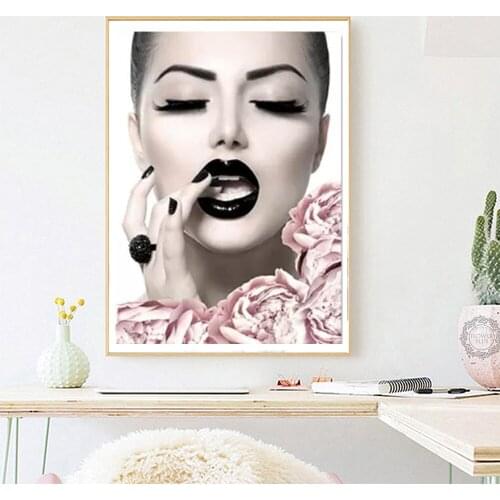 Pink flower perfume fashion lady diamond painting silver lips makeup rhinestone embroidery art painting wall picture modern girl