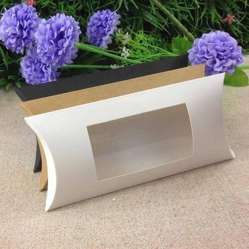 Diy Pillow box White Wedding Favour Gift Box Baby Shower Packing Pillow box with Window Custom Logo 17.5*11*3.7cm