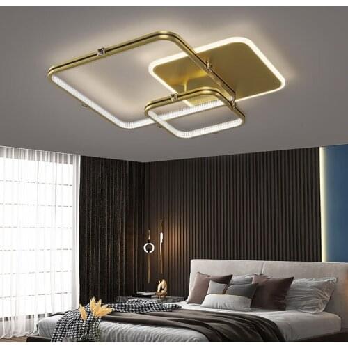 Modern Ceiling Lights For Bedroom Parlor Living Dining Room 3 Layer Square LED Golden Lamps Decorate Vertigo Luminaire