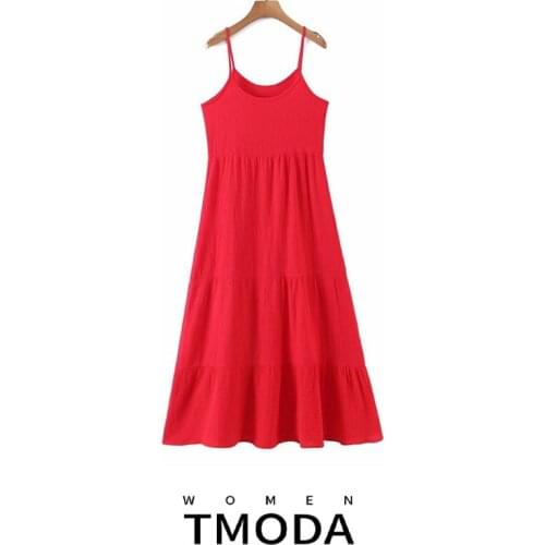 TMODA1365 2021 Sexy Strap Backless Long Dress Loose Dresses Spring Summer New Sleeveless Basic Solid Womens Clothing Female