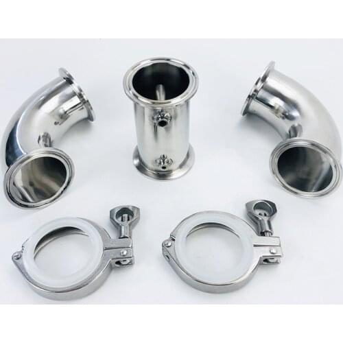 Free Shipping Tri-clamp 1.5''(38mm)OD50.5 180 degree Bend Pipe Set With Thermo Ports Diameter 4.2 And 6.2mm ,Stainless Steel304