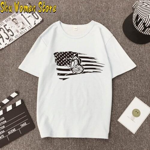 Women Graphic USA Flag American Patriotic Heart Love Summer T-Shirt Tops Lady Butterfly Clothing Clothes Tee Female Tee Shirts