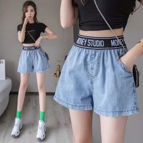 Women Shorts Jeans Wide Legs Plus Size 2021 Summer Womens Denim Shorts Elastic Waisted Loose Large Size XXL Short Pants Female