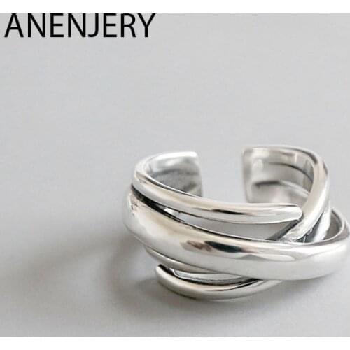 ANENJERY 925 Sterling Silver Rings For Women Bohemian Adjustable Geometric Irregular Rings Exaggerated Novelty Jewelry S-R406