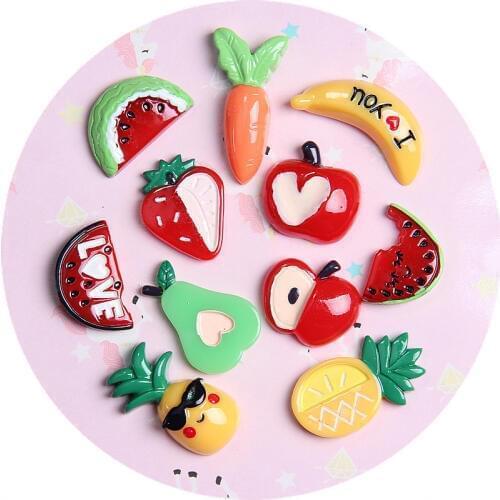 10pcs Resin Fruit Piece Simulation Half Face Carrot Pineapple Watermelon Slice DIY Mobile Shell Child Hair Accessories