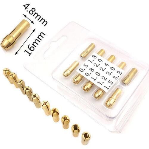 10pcs 0.5-3.2mm Drill Chuck Collets Set of Quick Chuck for Mini Tools Copper Drill Folder Copper Cap Axis Drill Collet Tool Kit