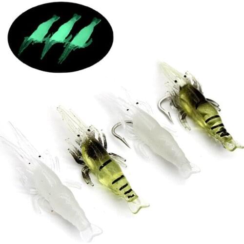 10PCs Luminous Shrimp Silicone Artificial Bait Simulation Soft Prawn With Hooks Carp Wobbler For Fishing Tackle/Lure/Accessories