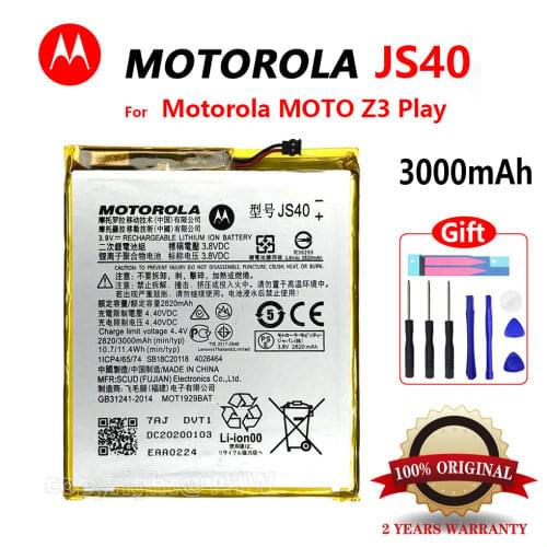 100% Original 3000mAh JS40 Battery For MOTOROLA Moto Z3 Play XT1929-1 XT1929-4 XT1929-5 XT1929-6 XT1929-8 Battery With Tools