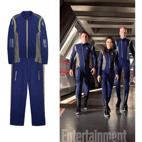 2017 Starreks Discovery Costume with Badge Captain Uniform Blue Jacket Coat Cosplay Costume Starfleet Halloween Costume New
