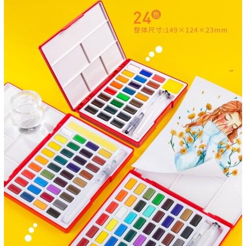 24/36/48Colors Faber-Castell Portable Solid WaterColor Painting Set Water Brush Bright Color Metal Solid Watercolor Pigment Box