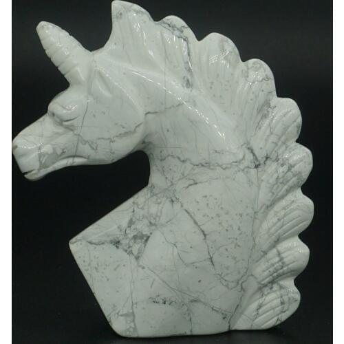 3" Natural Gemstone White Howlite Turquoise Unicorn Figurine Reiki Healing Crystal Statue Decor#W2