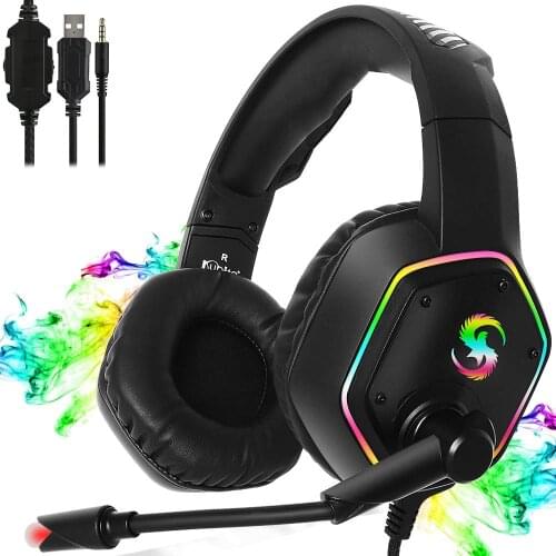 3D Surround Sound Gaming Headset Lighting LED Bass 50mm Stereo Over Ear Wired Headphones with Microphone PC ,PS4 Game Adjustable