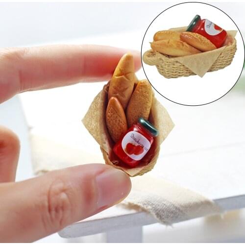 5Pcs/set Kitchen Toys Bread with Basket Miniature Models For Doll House 1/12 Simulation of Bread Pretend Play Toy