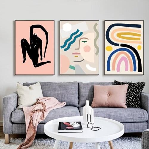Abstract Line Color Female Face Body Art Nordic Posters And Prints Wall Art Canvas Painting Wall Pictures For Living Room Decor